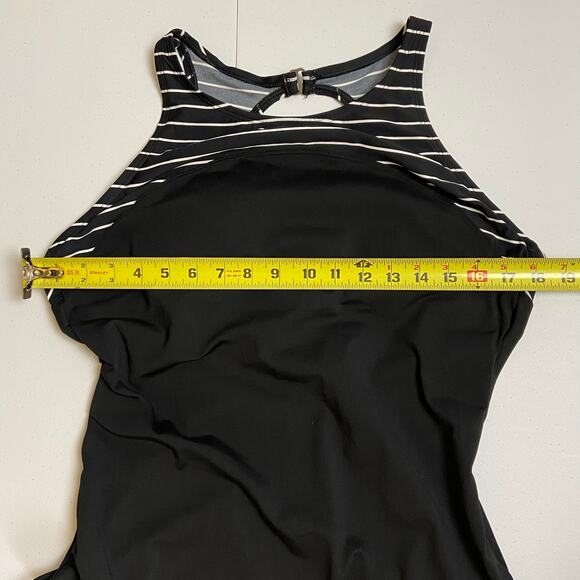 Speedo Women's Endurance+ Black Stripe High Neck One Piece Swimsuit Size 14 - Picture 6 of 10